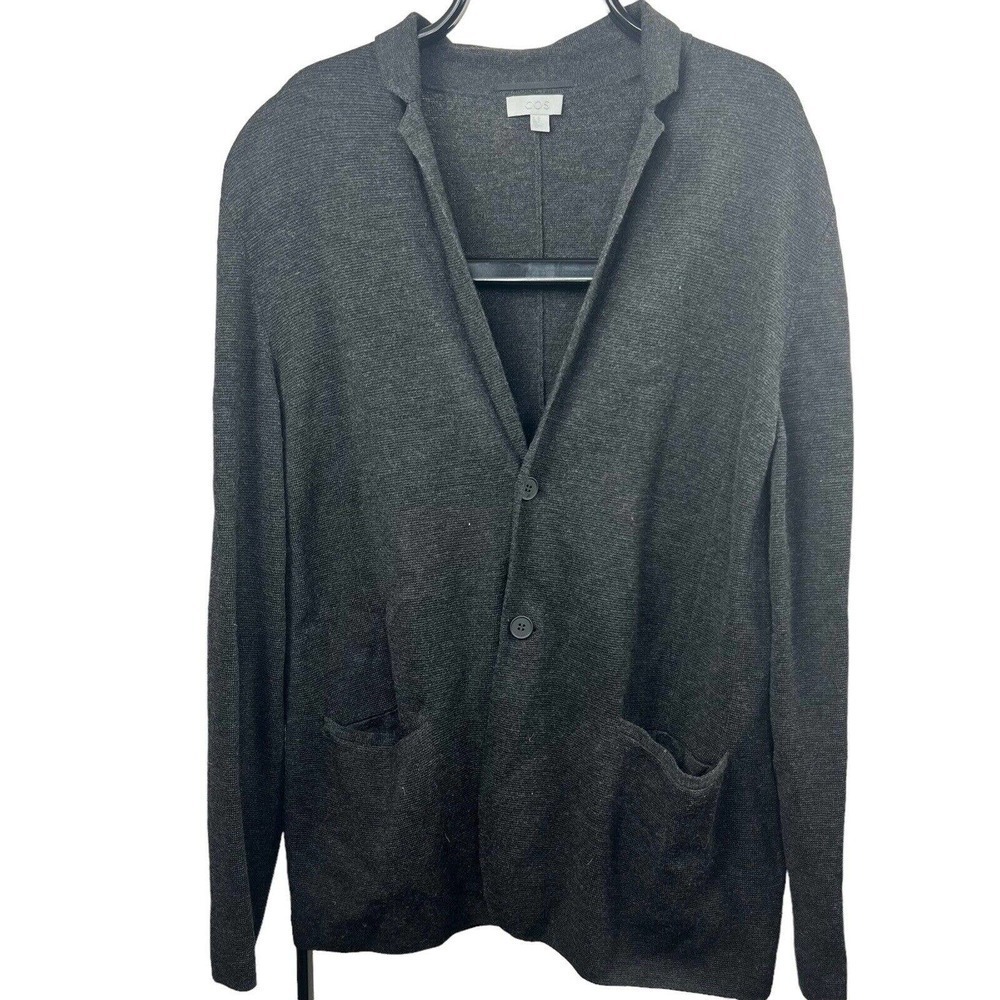 COS Gray Wool Knit Sweater Blazer Jacket Size XL Two Button